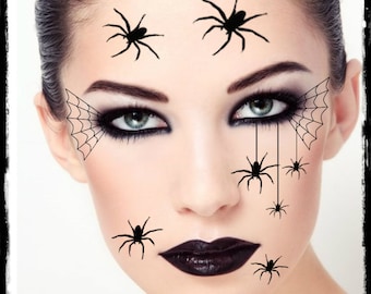 Temporary Tattoo Spider Halloween Costume Face Spiders Fake Tattoos Realistic Waterproof