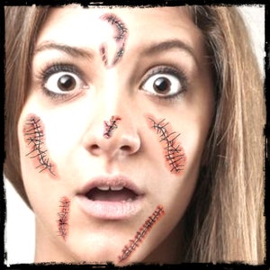 Stitches Tattoos - Temporary Tattoos - Stitch Fake Tattoos - Halloween Costume - Zombie Stitches Tattoos - Waterproof Halloween Tattoos