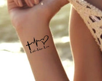 Tatuaje temporal fe esperanza amor 2 impermeable falso tatuaje delgado duradero