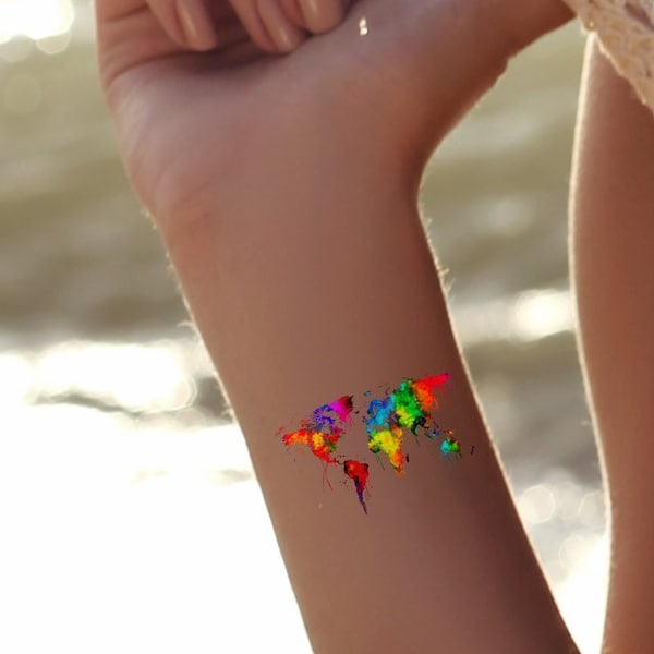 World Map Temporary Tattoo 2 Watercolor Tattoos