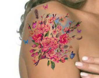 Temporary Tattoo Vintage Watercolor Flower Ultra Thin Realistic Waterproof Fake Tattoos