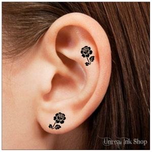 Temporary Tattoo 6 Flower Ear Tattoos Finger Tattoos