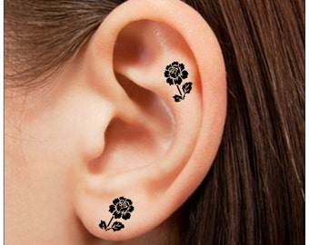 Temporary Tattoo 6 Flower Ear Tattoos Finger Tattoos