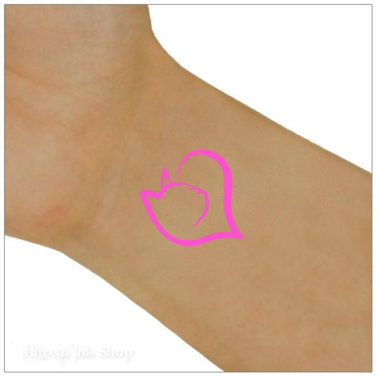 Tatouage Temporaire Chat Coeur Impermeable A Leau Ultra Mince Etsy