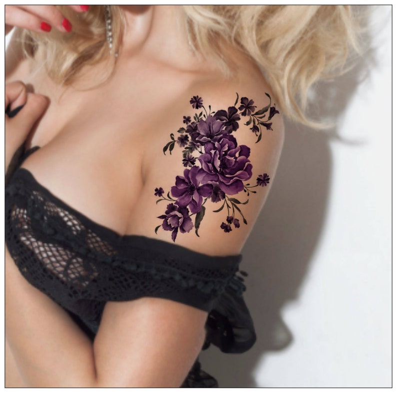 Flower Temporary Tattoo Purple Flower image 1