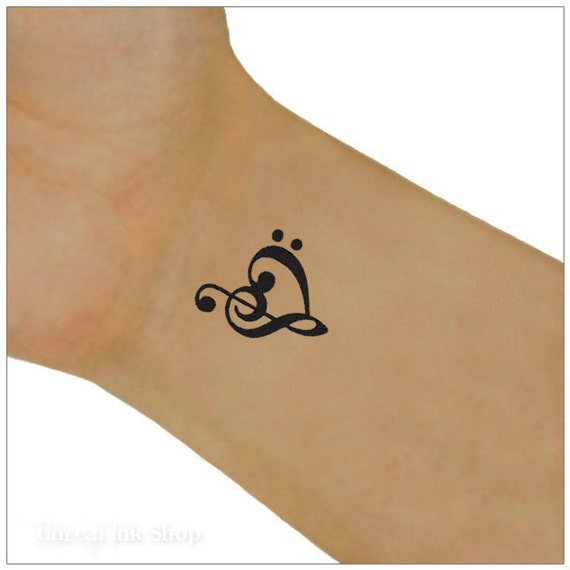 Temporary Tattoo Bass Treble Clef Heart 2 Wrist Tattoos.