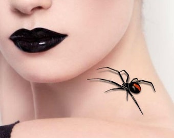 Temporary Tattoo 2 Spiders Halloween 3d Black Widow Fake Tattoos Realistic Thin Durable