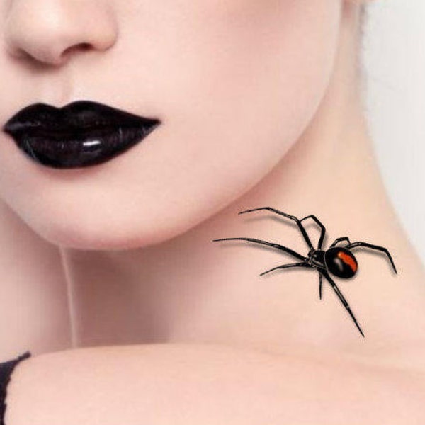 Temporary Tattoo 2 Spiders Halloween 3d Black Widow Fake Tattoos Realistic Thin Durable