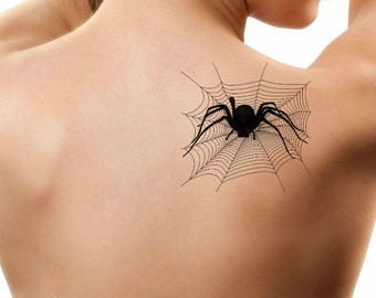 Halloween tatouage temporaire araignée et toile imperméable faux tatouage mince Durable