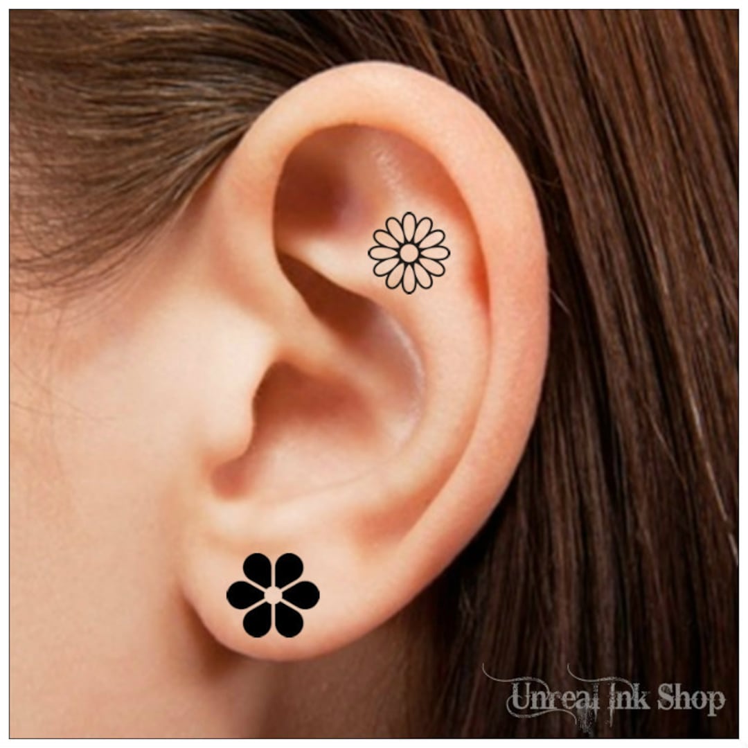 Flower Ear Piercing Tattoo Idea