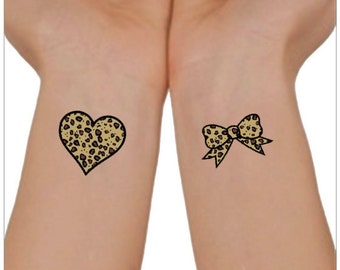 Temporary Tattoo Heart and Bow Waterproof Fake Tattoo Thin Durable