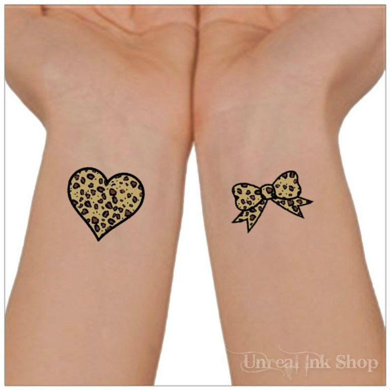 Temporary Tattoo Heart and Bow Waterproof Fake Tattoo Thin Durable image 1