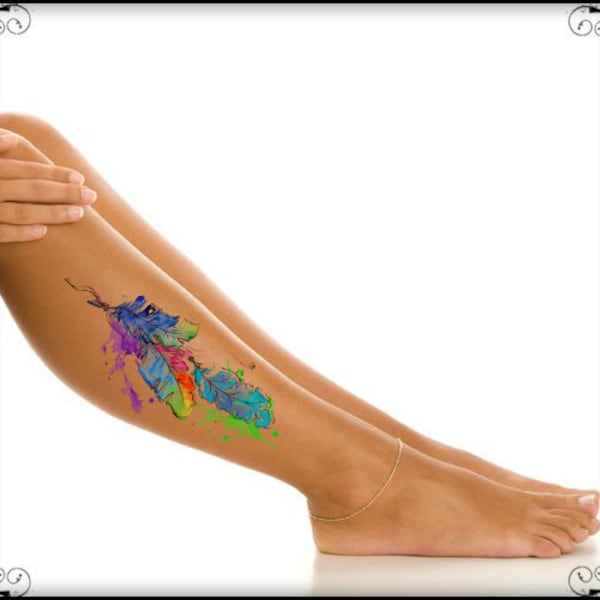 Temporary Tattoo Feathers Waterproof Fake Tattoos Thin Durable