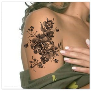 Temporary Tattoo Shoulder Flower Ultra Thin Realistic Waterproof Fake Tattoos
