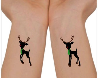 Temporary Tattoo Christmas Reindeer 2 Wrist Tattoos Stocking Stuffers
