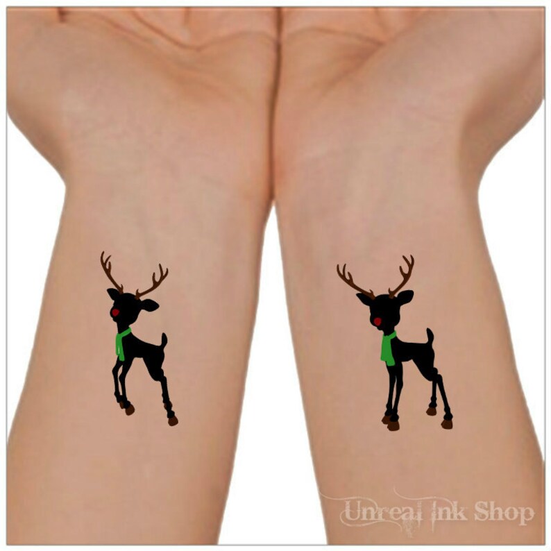 Temporary Tattoo Christmas Reindeer 2 Wrist Tattoos Stocking Stuffers image 1