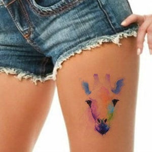 Temporary Tattoo Watercolor Giraffe Waterproof Ultra Thin Realistic Fake Tattoos