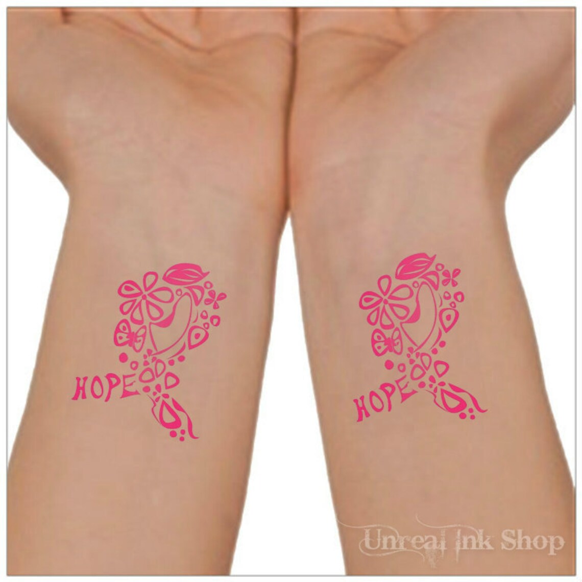 Breast Cancer Awareness Temporary Tattoo 2 Wrist Tattoos Etsy