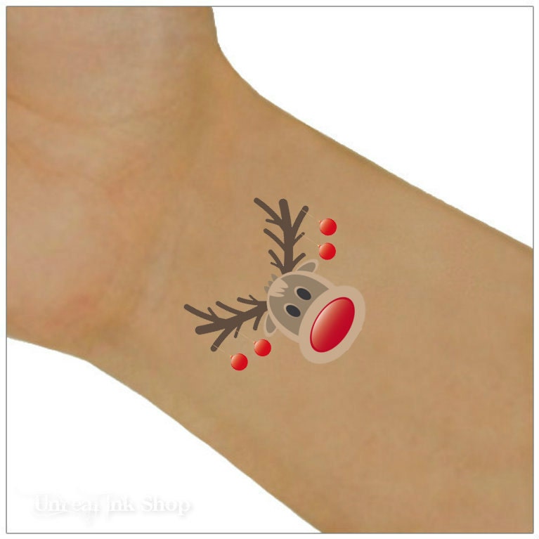 Temporary Tattoo Christmas Santa Sleigh and Reindeers Wrist Tattoos Kids Tattoos Stocking Stuffers