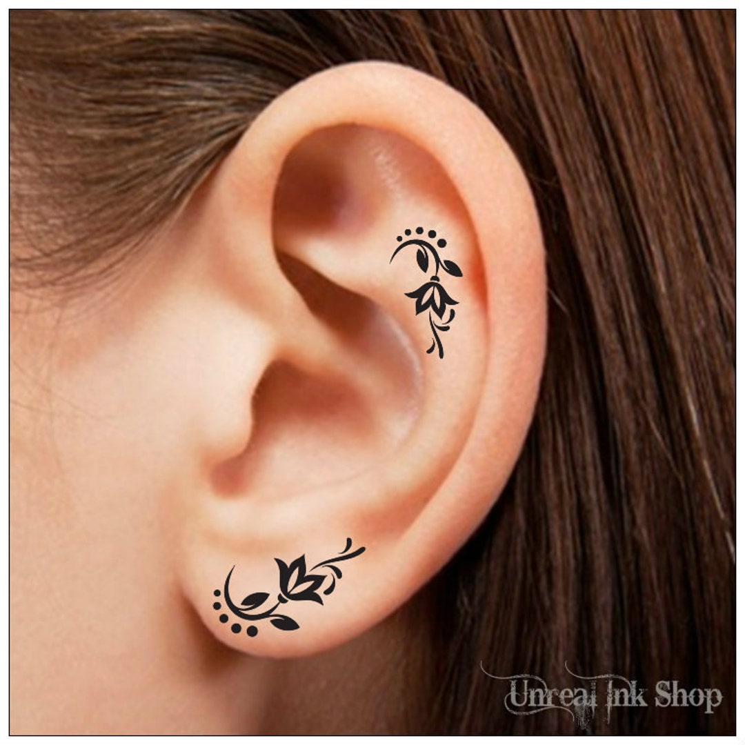 Flower Ear Temporary Tattoo 6 Waterproof Durable Fake Tattoo Long
