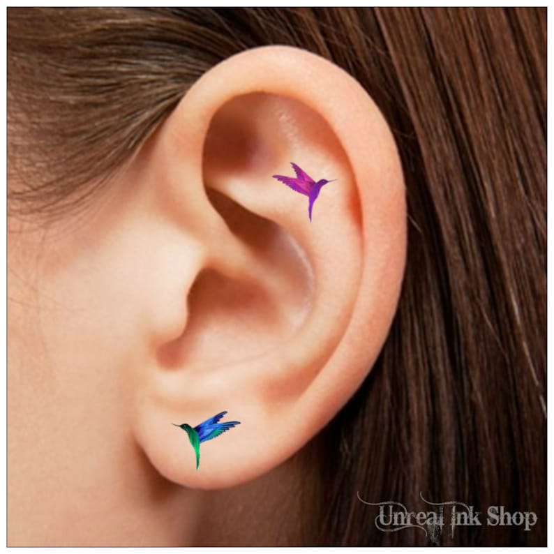 Temporary Tattoo 8 Hummingbird Ear Tattoos Finger Tattoos image 1