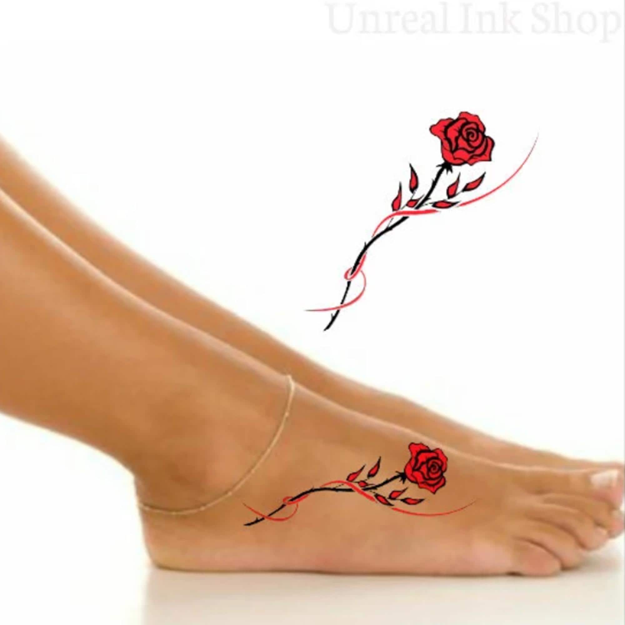 Beautiful Rose Tattoo on Your Foot