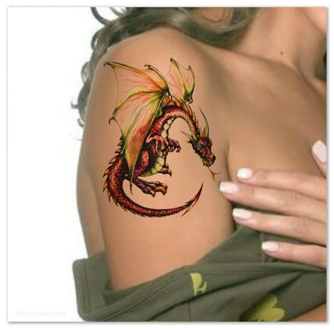 Big Dragon Temporary Tattoo Blackwork Dragon Tattoo Removable 