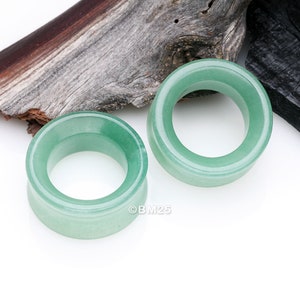 A Pair Of Green Aventurine Jade Stone Double Flared Eyelet Plug