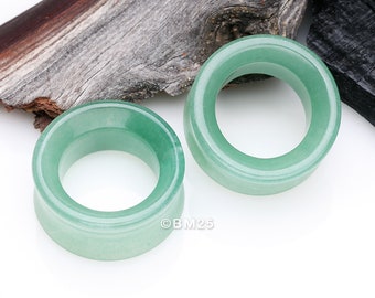 A Pair Of Green Aventurine Jade Stone Double Flared Eyelet Plug