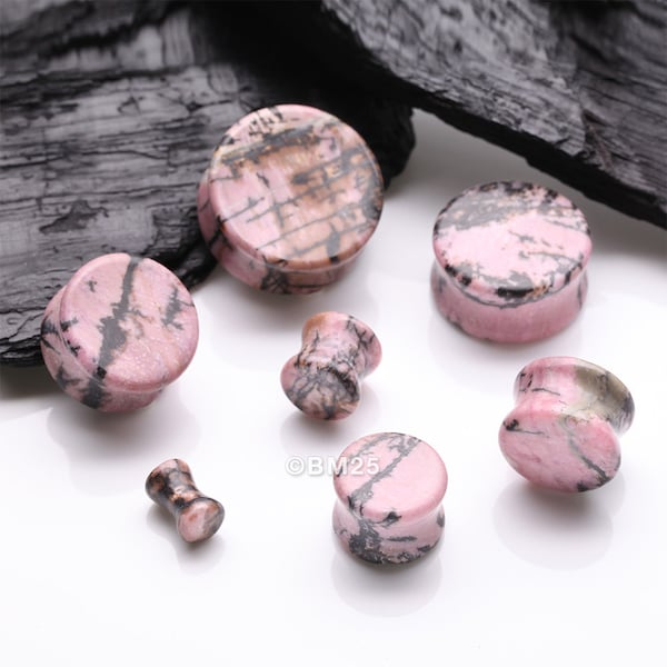 A Pair of Rhodonite Stone Double Flared Plug