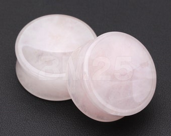 A Pair of Rose Quartz Concave Stone Double Flared Plug