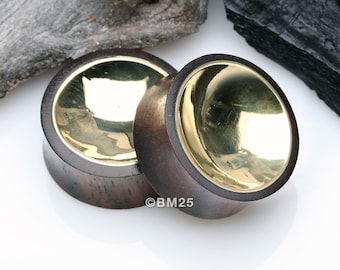 A Pair Of Golden Double-Sided Bowl Sono Wood Double Flared Plug