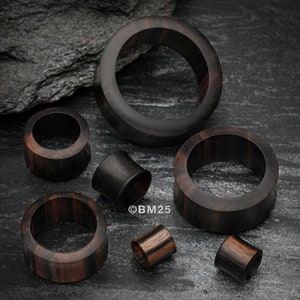 A Pair of Tiger Ebony Wood Double Flared Tunnel Plug