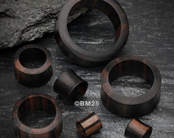 A Pair of Tiger Ebony Wood Double Flared Tunnel Plug