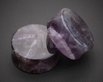 A Pair of Amethyst Quartz Stone Double Flared Ear Gauge Plug