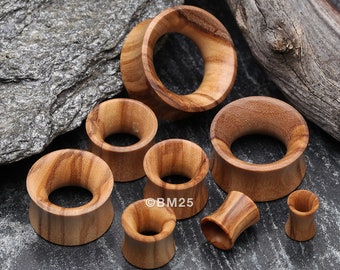 A Pair of Olive Wood Organic Double Flared Tunnel Plug