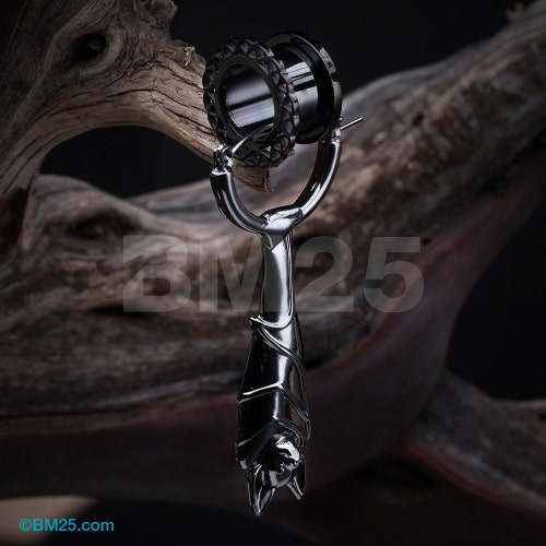 A Pair of Black Hematite Hanging Bat Plug Hoop Earring Etsy