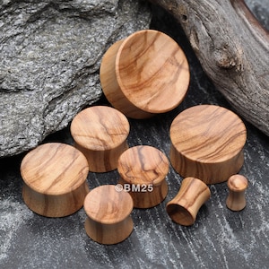 A Pair of Olive Wood Concave Organic Double Flared Plug