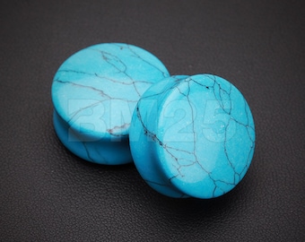 A Pair of Turquoise Stone Double Flared Ear Gauge Plug