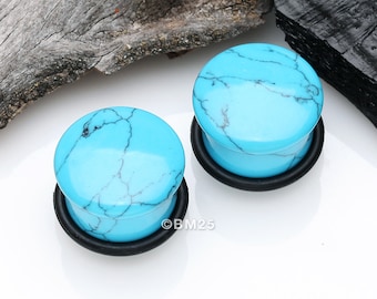 A Pair Of Turquoise Stone Single Flared Plug With O-Ring