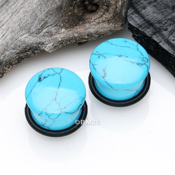 A Pair Of Turquoise Stone Single Flared Plug With O-Ring