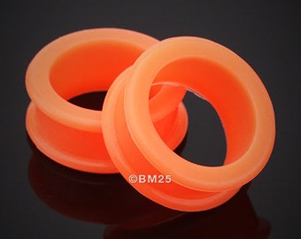 A Pair of Flexible Silicone Double Flared Ear Gauge Tunnel Plug-Orange