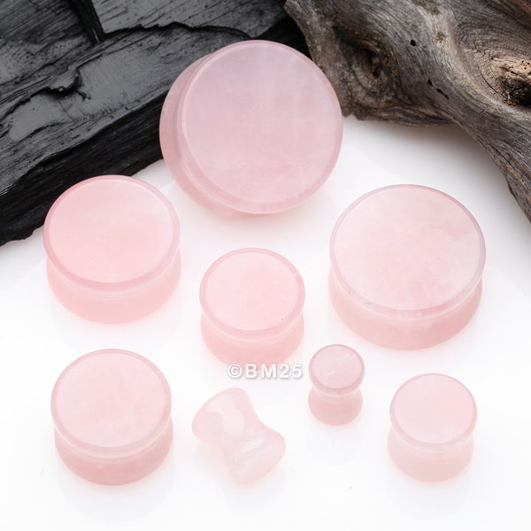 A Pair of Pink Rose Quartz Stone Double Flared Ear Gauge Plug