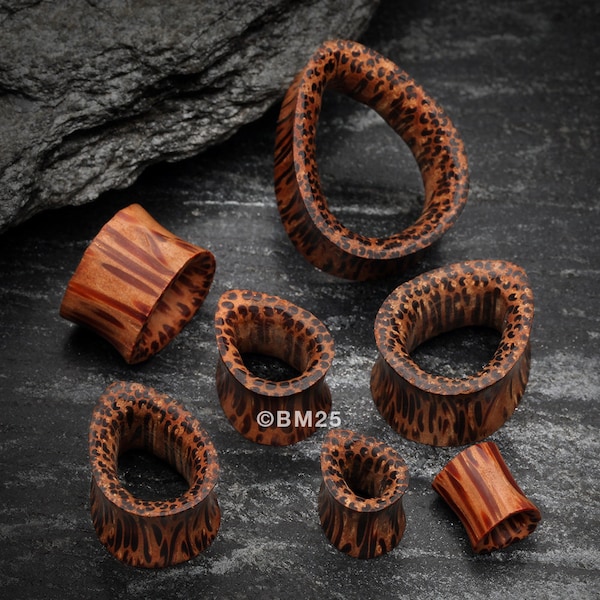 A Pair of Teardrop Coconut Wood Double Flared Tunnel Plug