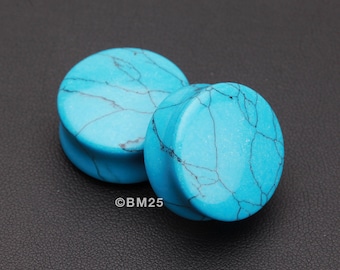 A Pair of Turquoise Stone Double Flared Ear Gauge Plug