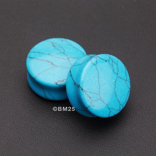 A Pair of Turquoise Stone Double Flared Ear Gauge Plug