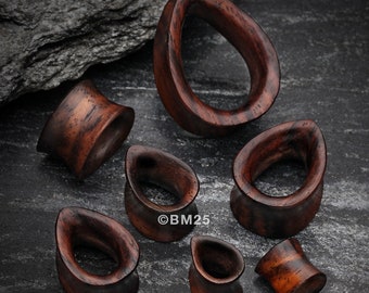 A Pair of Teardrop Rosewood Double Flared Tunnel Plug