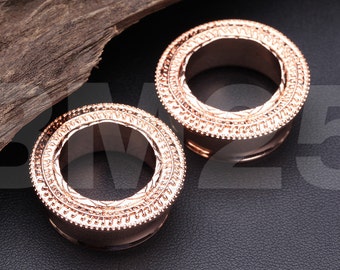 A Pair of Rose Gold Entice Filigree Ear Gauge Tunnel Plug