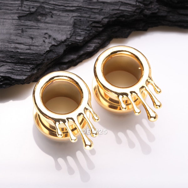 A Pair of Golden Dripping Ooze Steel Screw-Fit Tunnel Plug