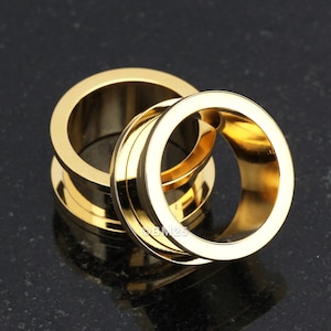 A Pair of Gold PVD Steel Screw-Fit Ear Gauge Tunnel Plug